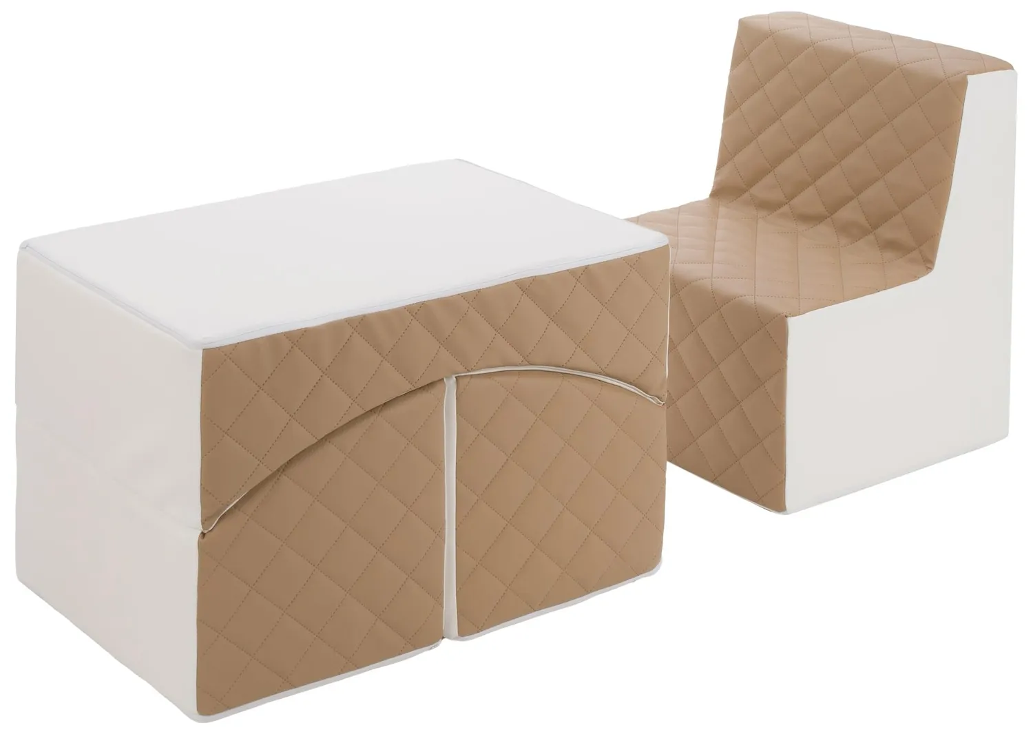 Velinda Repos fauteuil enfant + pouf blanc turquoise éco-cuir