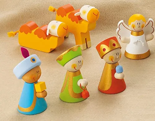 Sevi Large Wooden crèche en bois classique personnages étoile