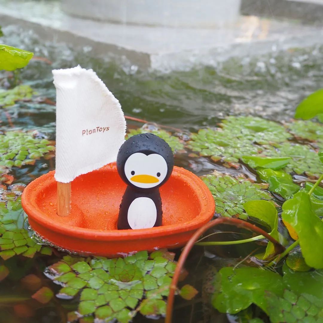 PlanToys Sailing Boat Penguin bateau bain bois 12 mois