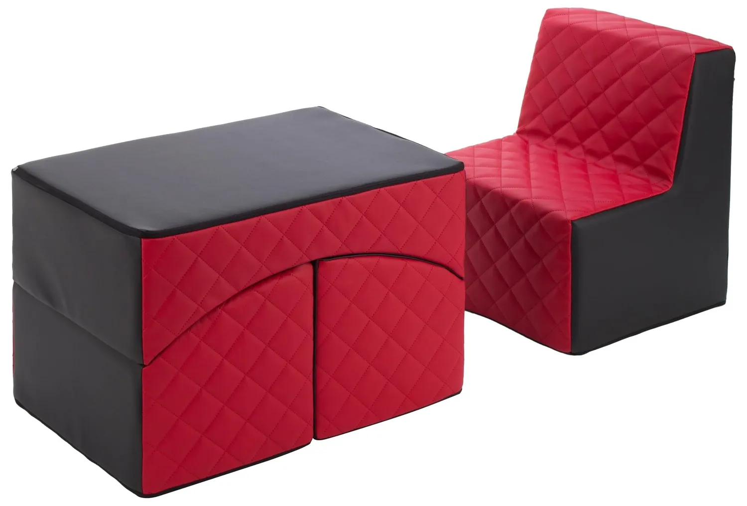 Velinda Repos fauteuil enfant + pouf blanc turquoise éco-cuir