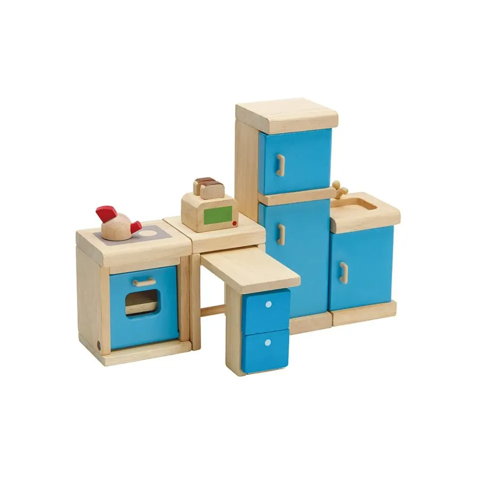 PlanToys Neo cuisine poupée en bois 6 meubles colorés