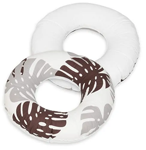 Velinda Feuilles Grises et Marrons coussin allaitement blanc portable