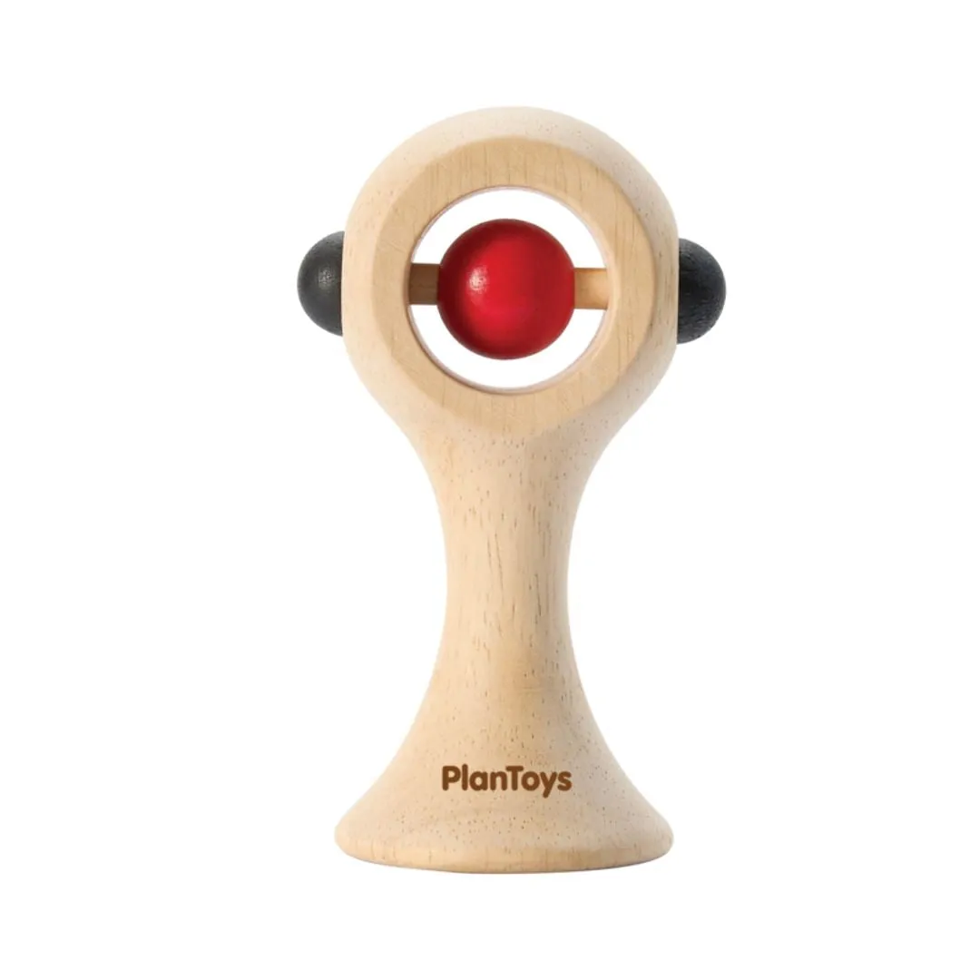 PlanToys Hochet contraste bois bébé 0-6 mois ergonomique