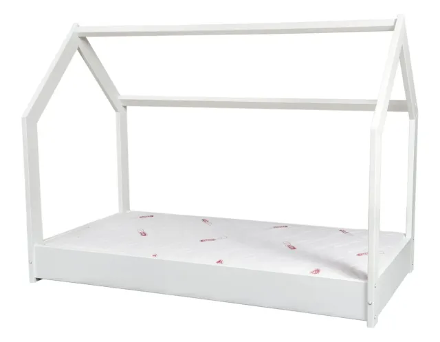 Velinda Cabane lit enfant bois 160x80cm blanc + matelas
