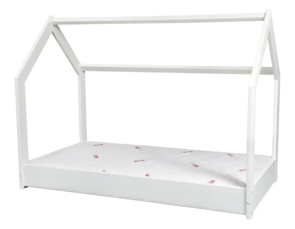 Velinda Cabane lit enfant bois 160x80cm blanc + matelas