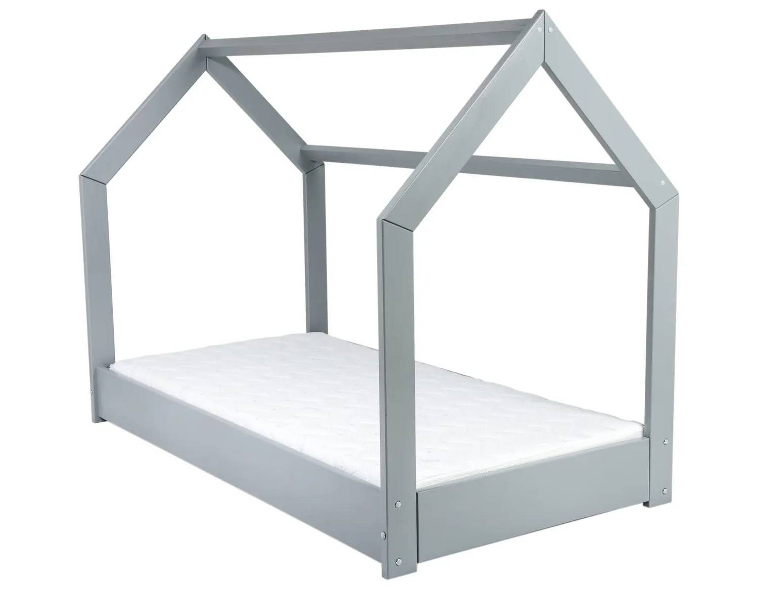 Velinda Maison cabane lit enfant 160x80 gris matelas Standard pin