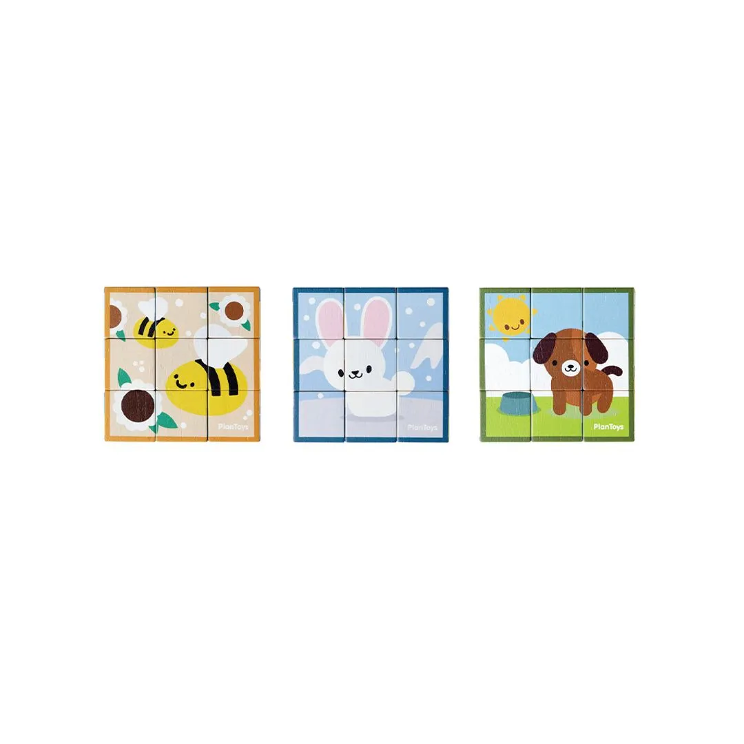 PlanToys Animal Puzzle Cubes puzzle bois 9 cubes