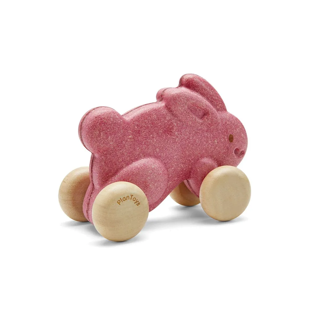 PlanToys Lapin Jouet à pousser rose bois dès 12 mois