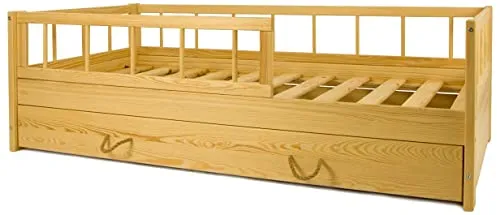 Velinda lit enfant bois gigogne 160x80 naturel barrière