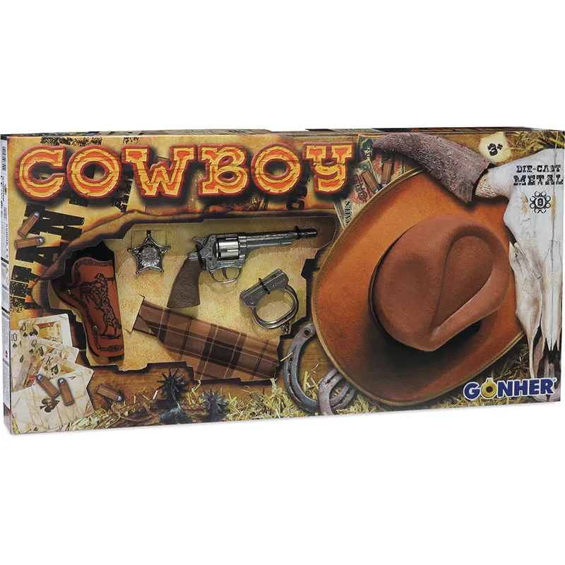 Gonher Cowboy set chapeau jouet 8 coups western