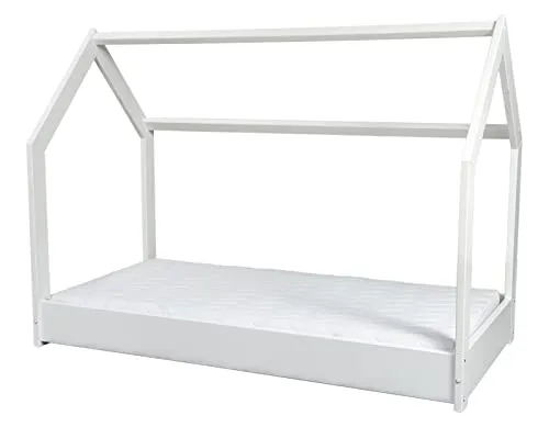 Velinda Cabane lit enfant bois 160x80cm blanc + matelas
