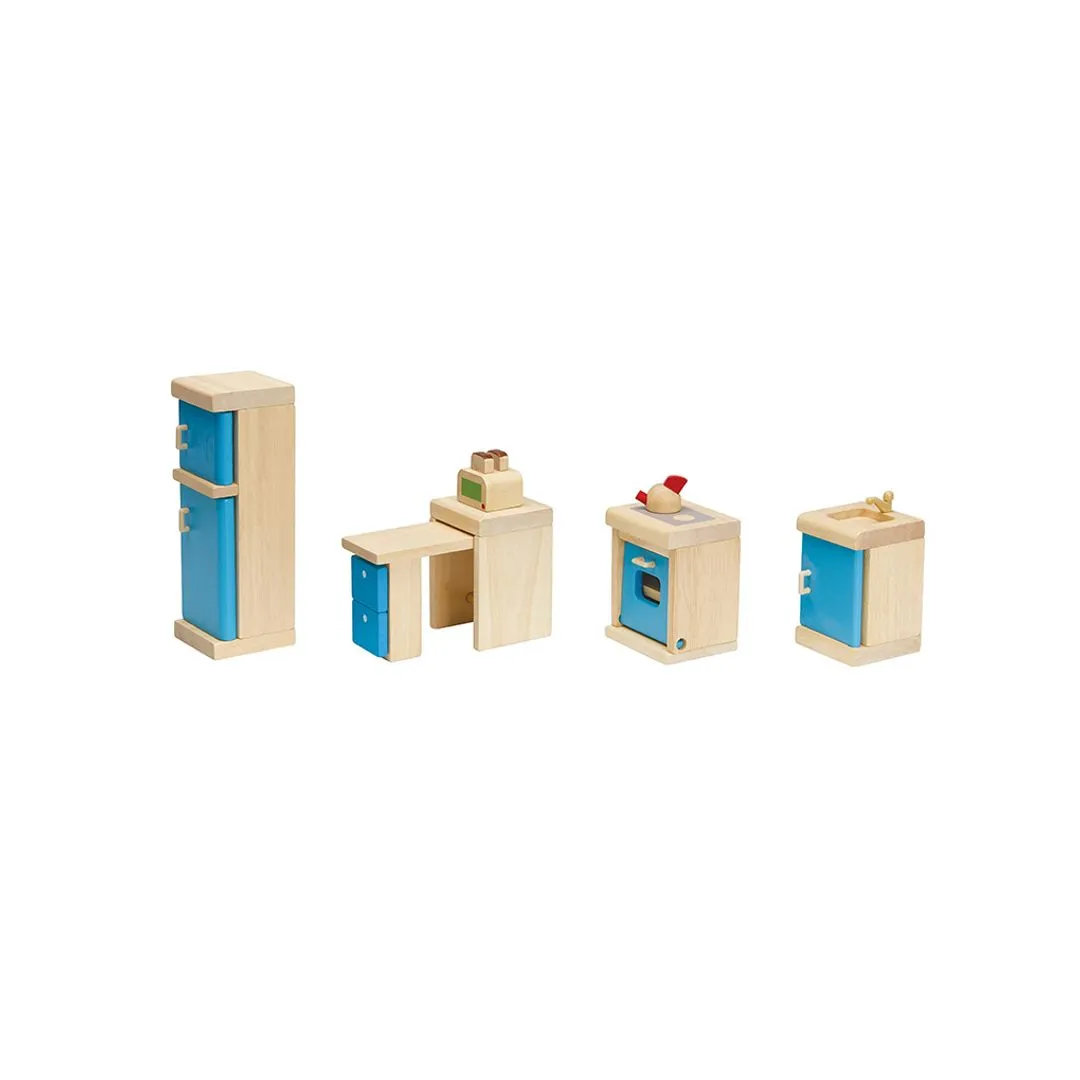 PlanToys Neo cuisine poupée en bois 6 meubles colorés