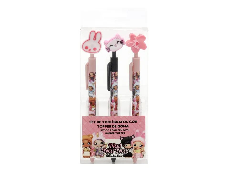 Na! Na! Na! Surprise lot 3 stylos bille chat fleur lapin