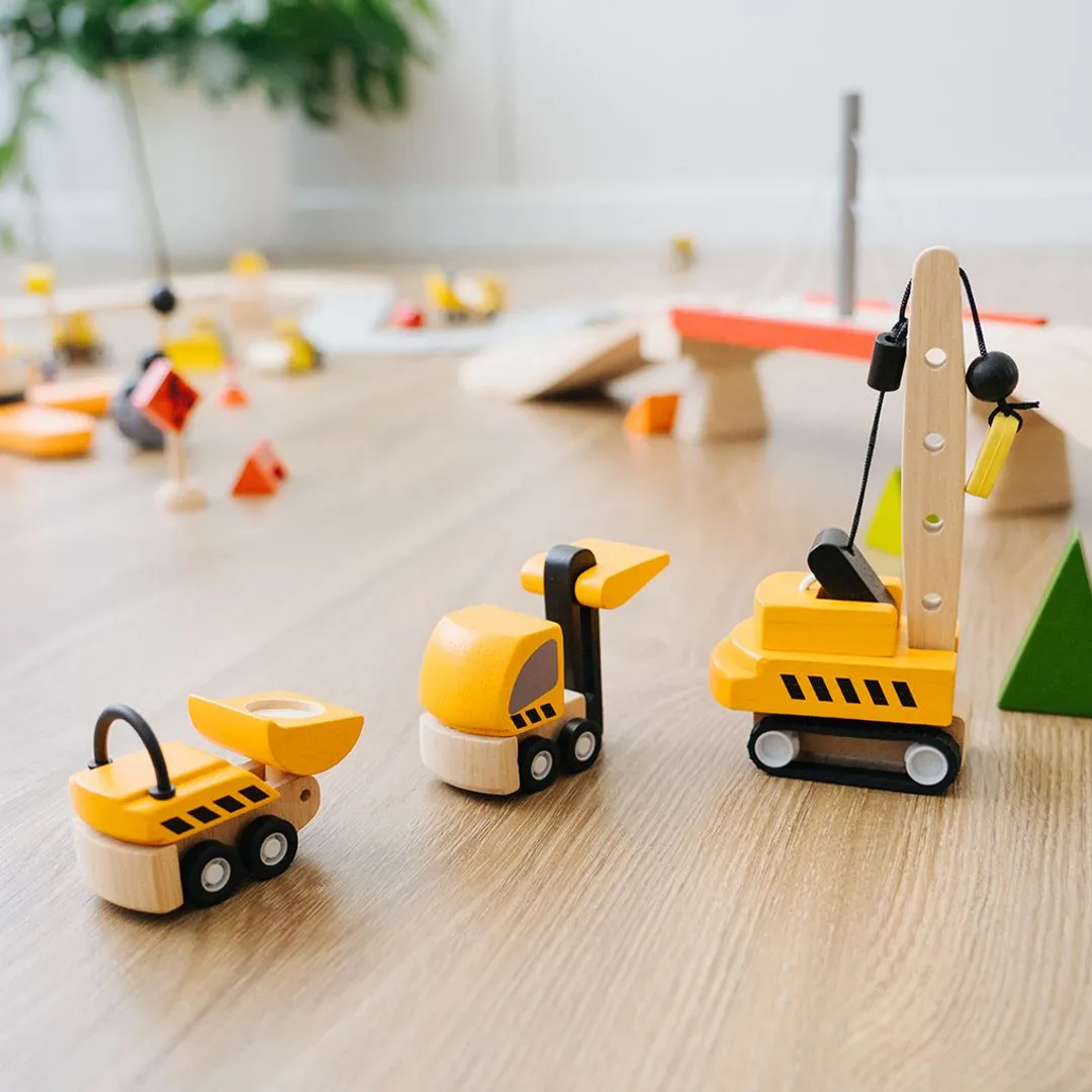PlanToys Construction Vehicles véhicules chantier bois x3