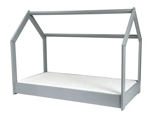 Velinda Maison cabane lit enfant 160x80 gris matelas ECO pin