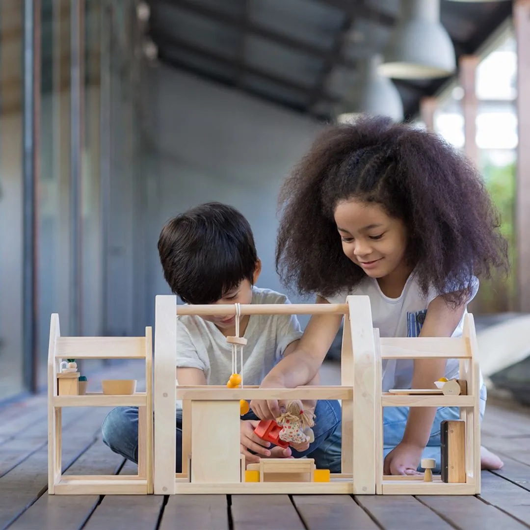 PlanToys Slide N Go Dollhouse maison poupée 20 pièces bois