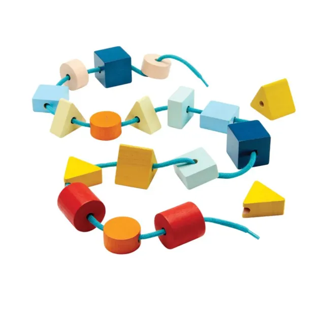 PlanToys Geo Lacing Beads perles à lacer bois 15 perles