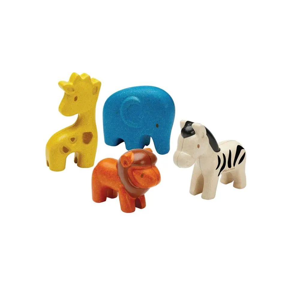PlanToys Wild Animals Set 4 figurines bois jungle