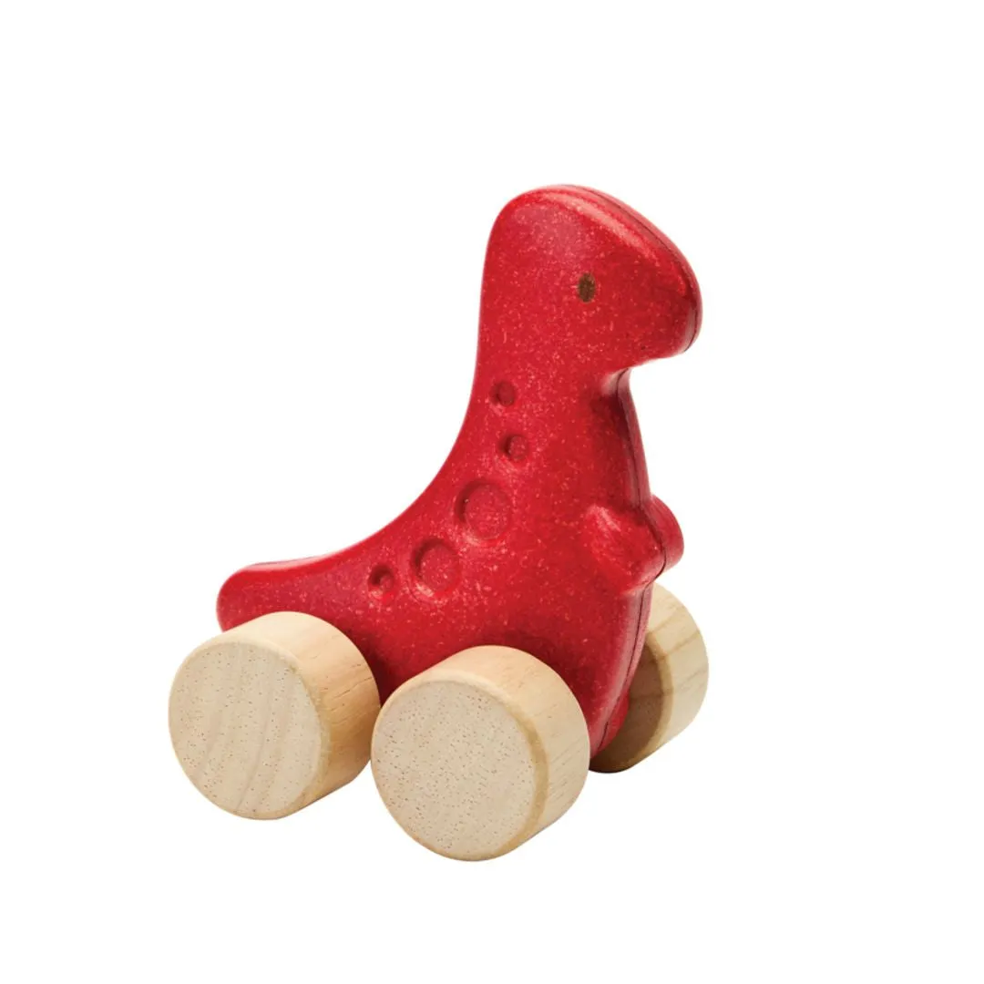 PlanToys Dino Rex voiture à pousser rouge bois