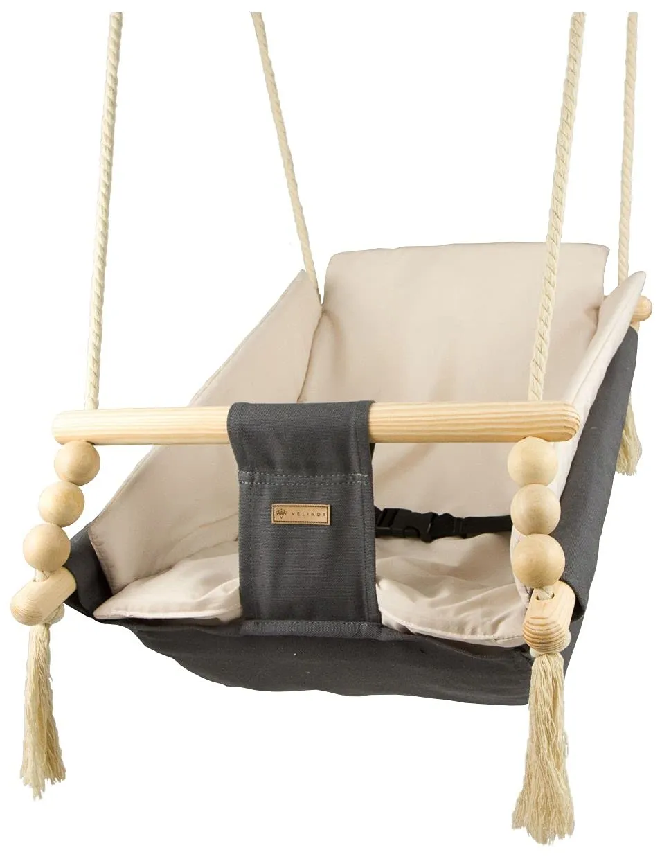 Velinda bascule bébé hamac bois coton gris-beige