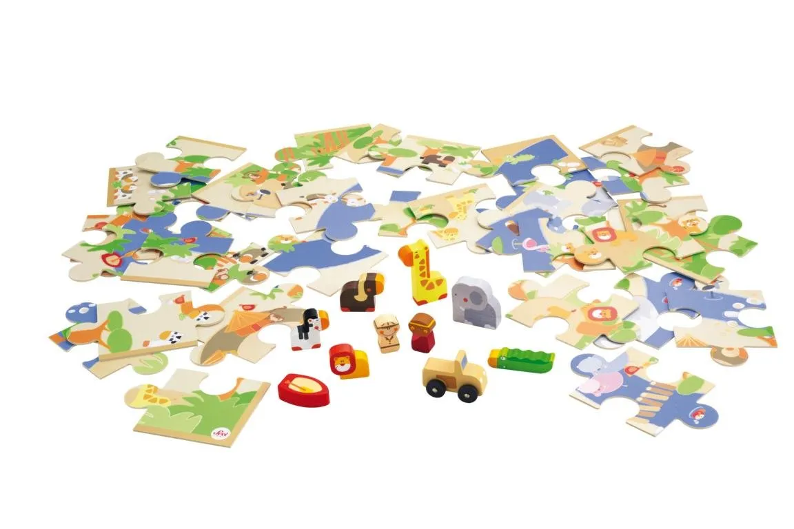 Sevi 82625 Puzzle Safari circuit bois 70x50 miniatures