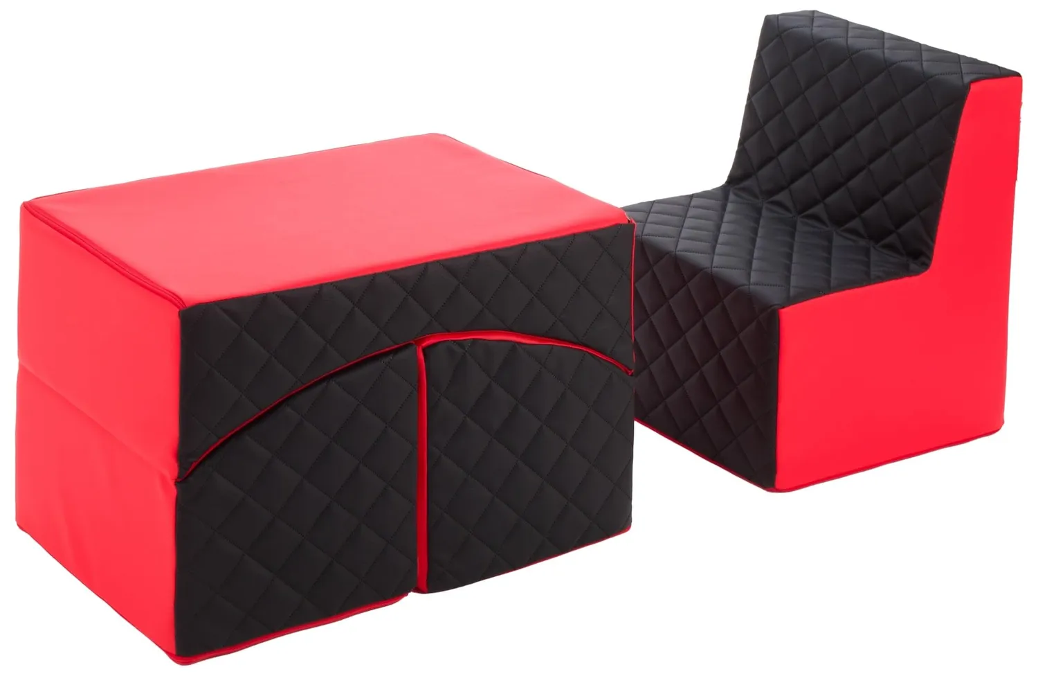 Velinda Repos fauteuil enfant + pouf blanc turquoise éco-cuir