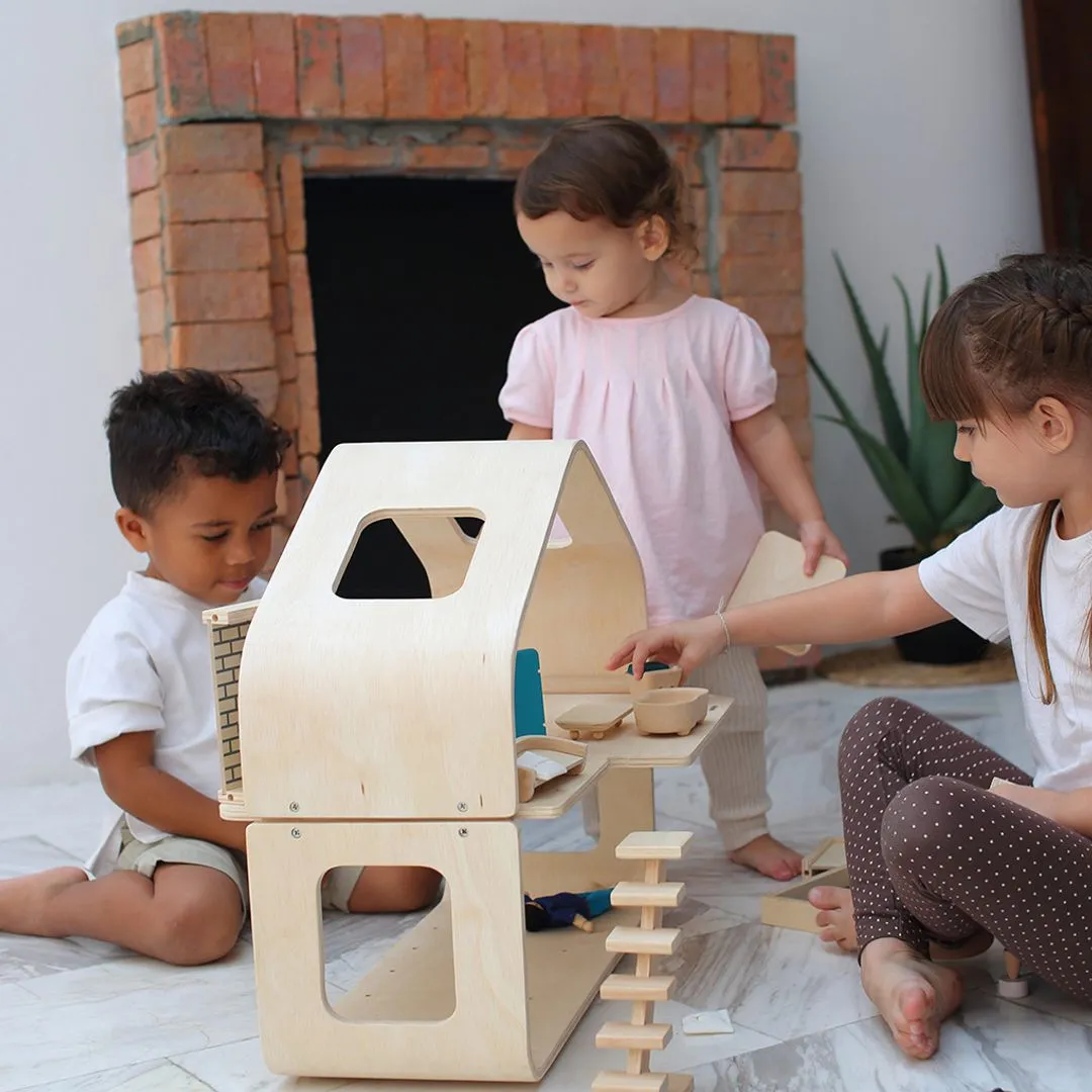PlanToys Contemporary maison poupée bois meublée 2 étages