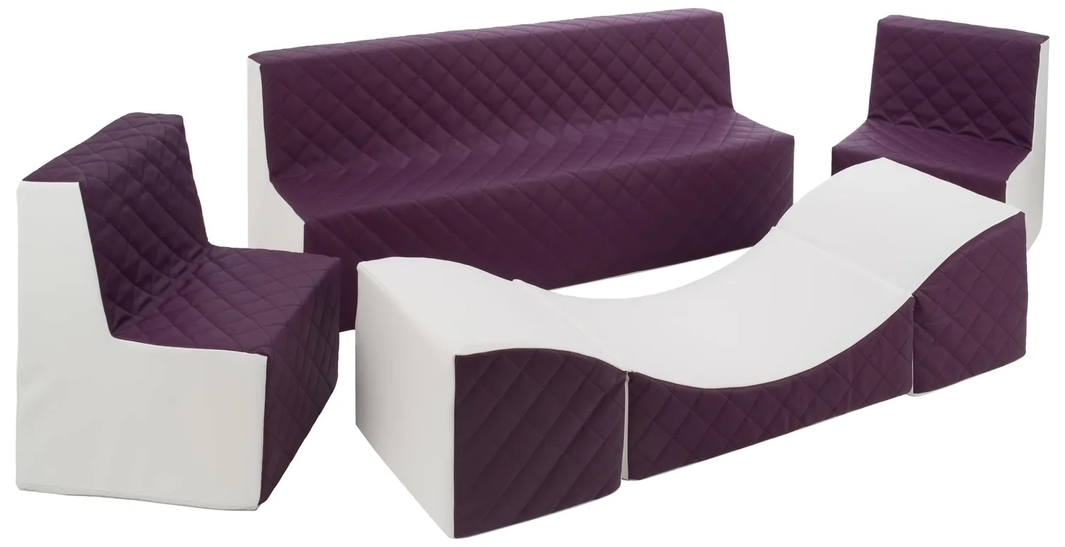 Velinda Repos 2 fauteuils + canapé + pouf noir rouge