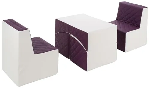 Velinda Repos 2 fauteuils + pouf enfant blanc violet