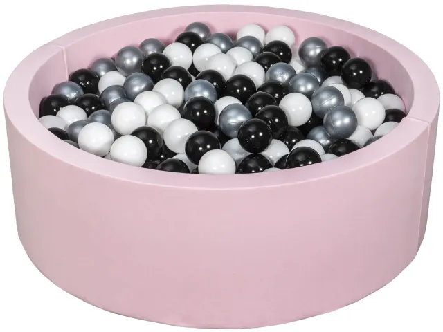 Velinda piscine à balles rose + 450 balles noir blanc argent
