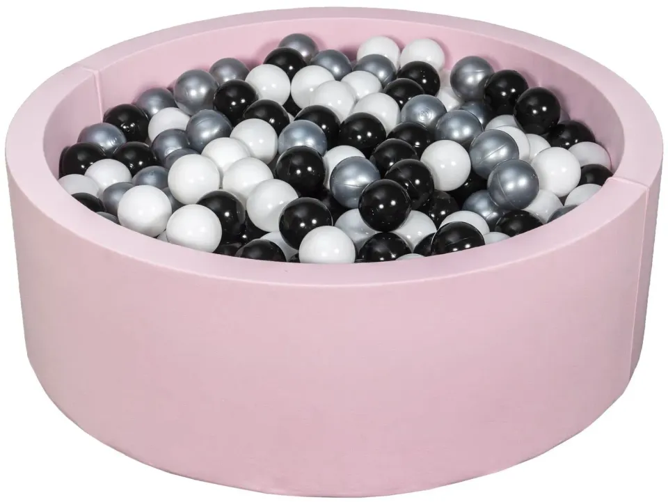 Velinda piscine à balles rose + 450 balles noir blanc argent