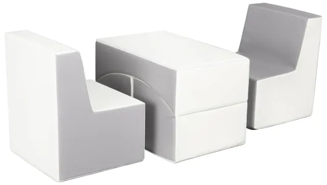 Velinda Ensemble Éco-Cuir 2 Fauteuils + Pouf Blanc Gris