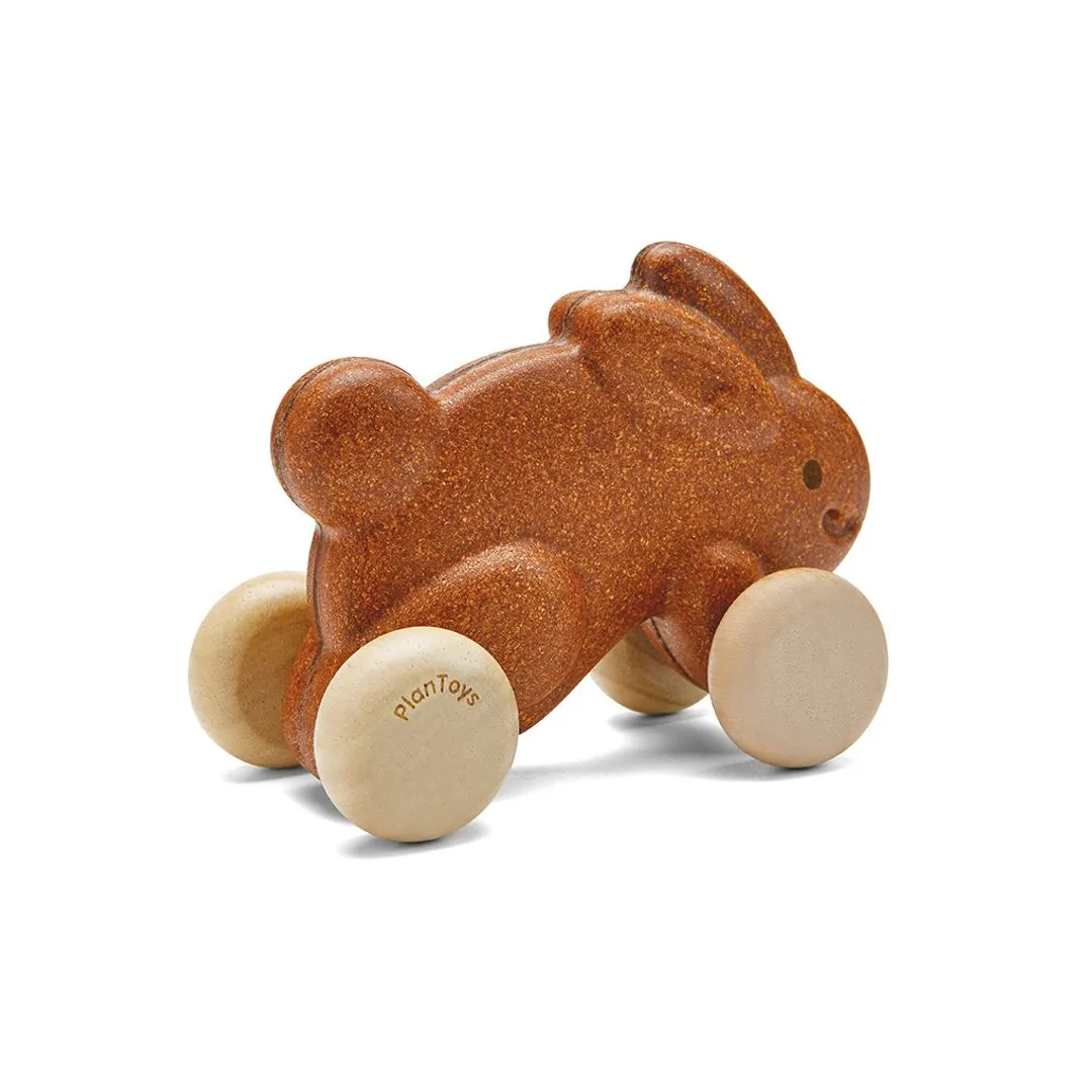 PlanToys Push Along lapin à pousser marron bois