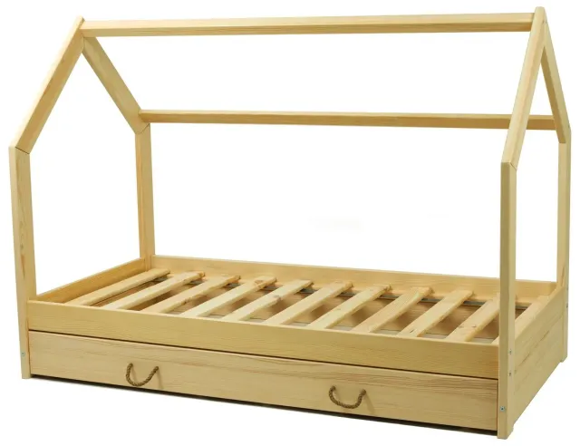 Velinda Scandinave lit maison enfant 160x80 bois naturel + tiroir