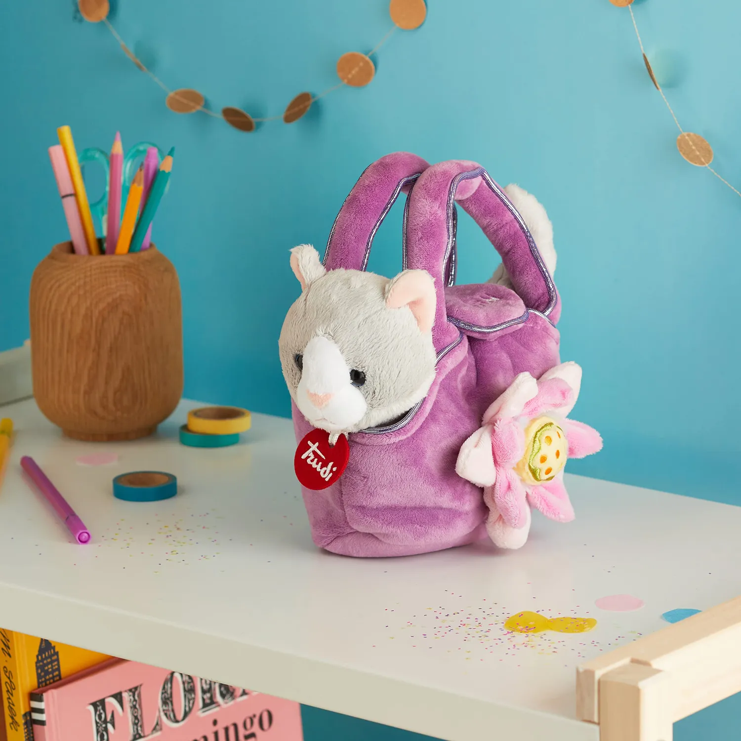 Trudi Pets 29729 peluche chaton dans son sac rose 15 cm