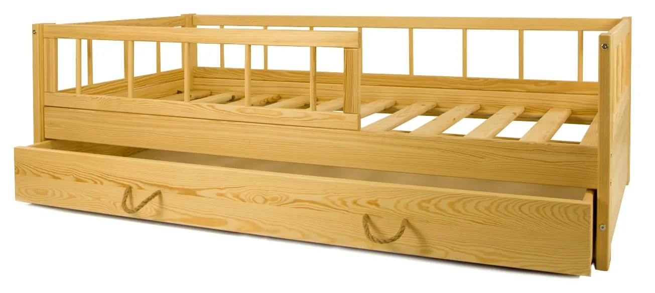 Velinda lit enfant bois barrière tiroir 160x80 naturel