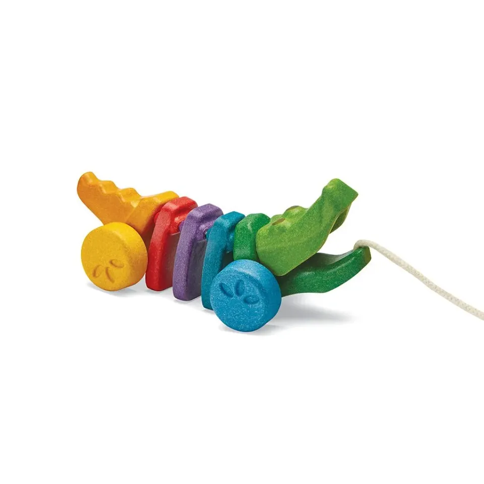 PlanToys Rainbow Alligator Jouet à Tirer Bois Multicolore