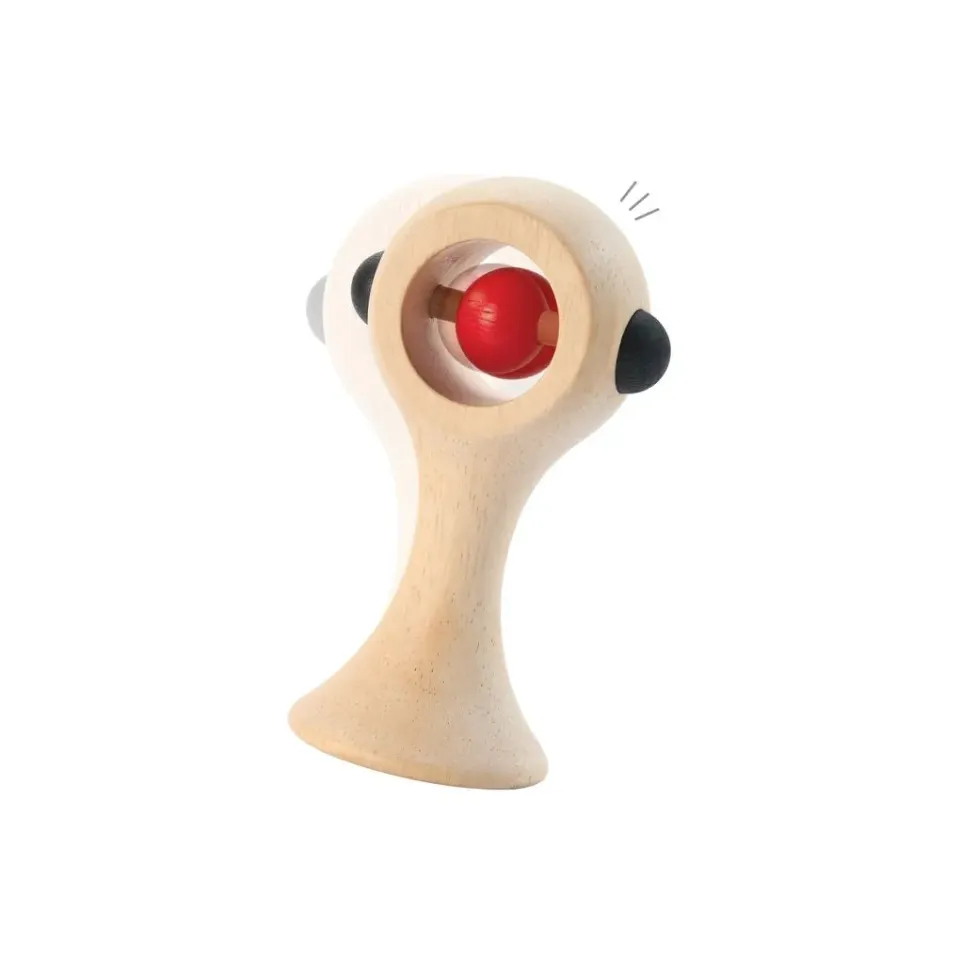 PlanToys Hochet contraste bois bébé 0-6 mois ergonomique