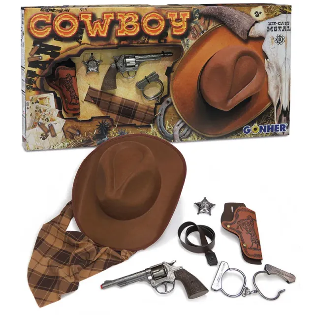 Gonher Cowboy set chapeau jouet 8 coups western