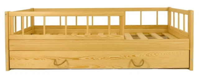 Velinda lit enfant bois barrière tiroir 160x80 naturel
