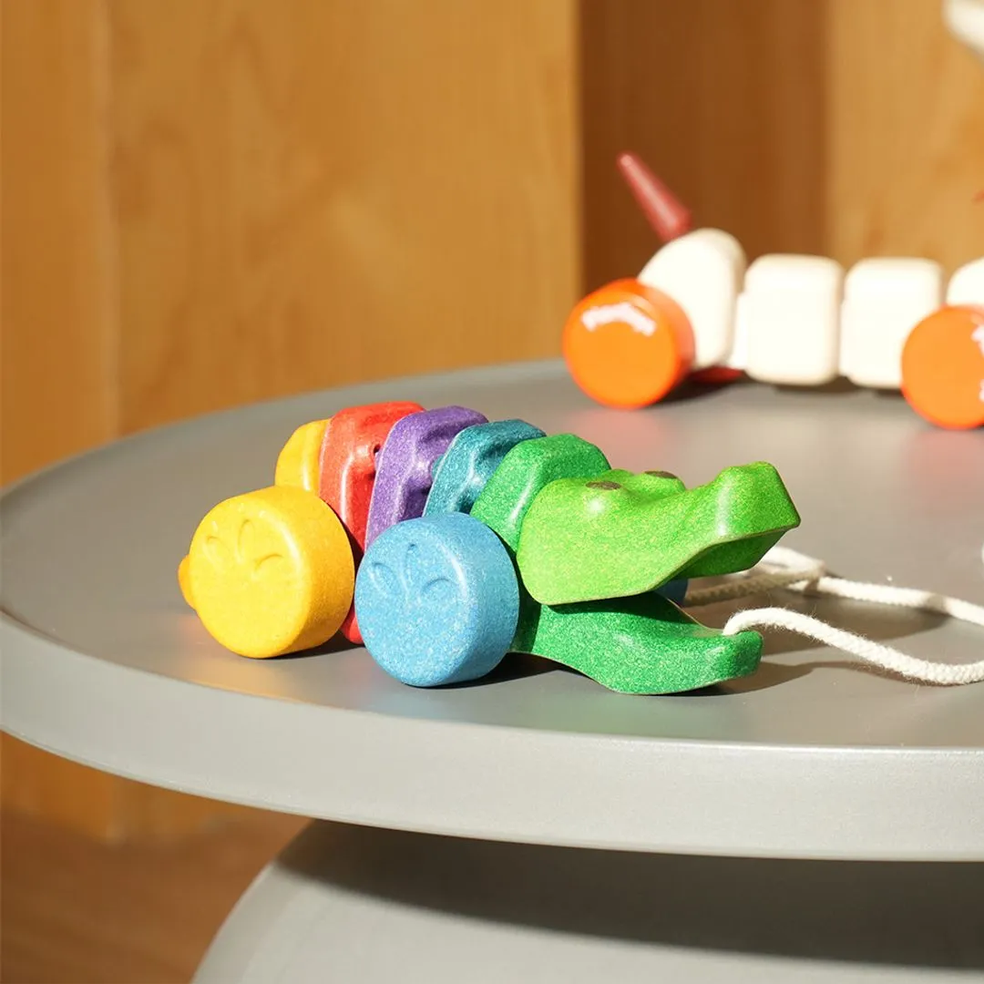 PlanToys Rainbow Alligator Jouet à Tirer Bois Multicolore