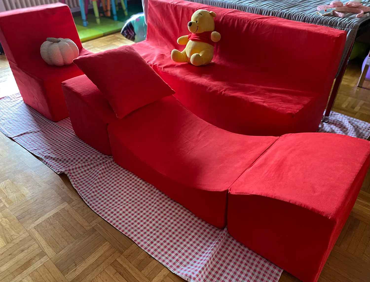 Velinda Fauteuil + Canapé + Pouf Dépliant Canapé Enfant Gris-Beige