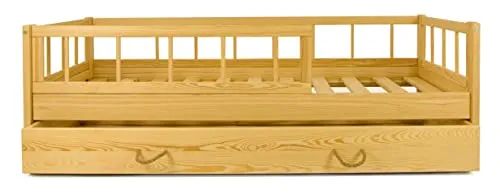 Velinda lit enfant bois barrière tiroir 160x80 naturel