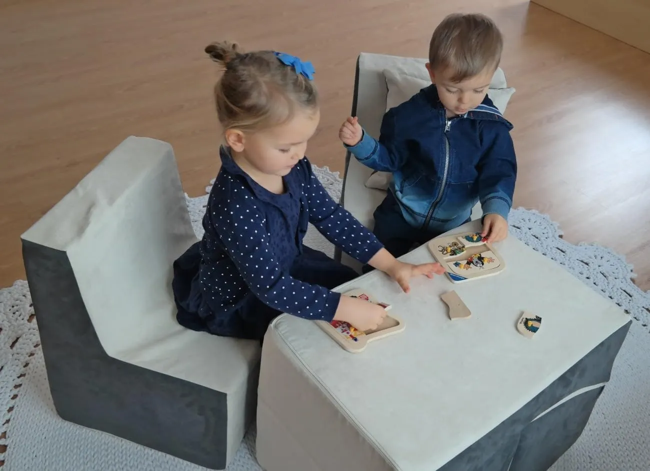 Velinda ensemble canapé enfant beige-gris 4 pièces