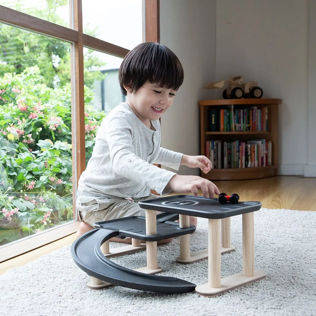 PlanToys Race N Play garage parking rampe craie
