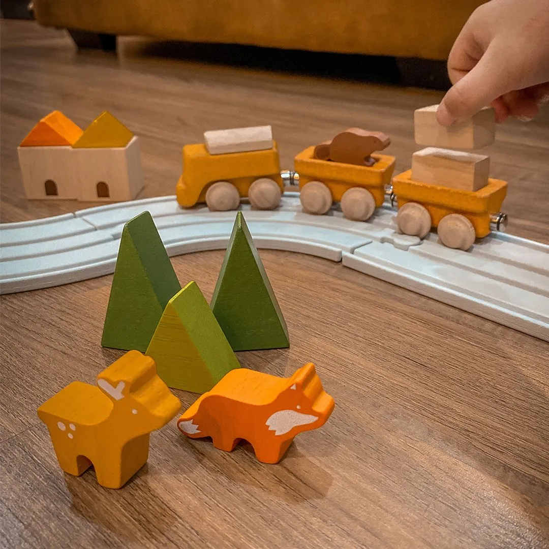 PlanToys Cargo Train en bois aimanté 3 wagons tactiles
