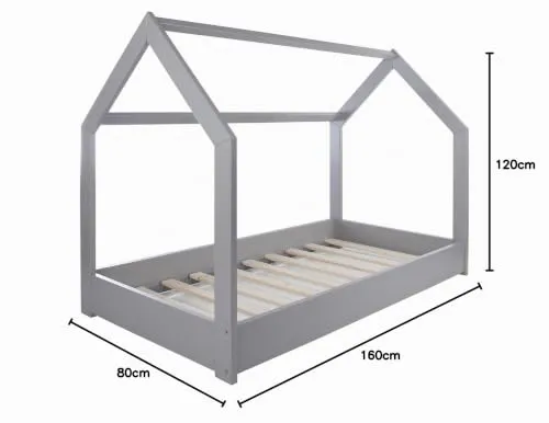 Velinda Lit Maison Cabane 2 en 1 Bois Gris 160x80 cm