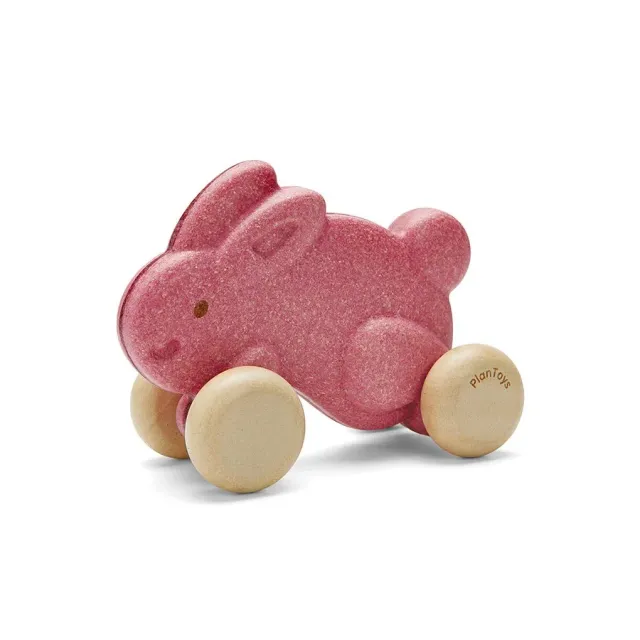 PlanToys Lapin Jouet à pousser rose bois dès 12 mois