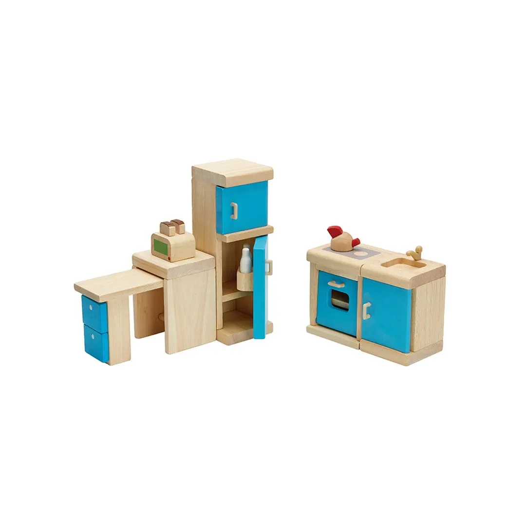 PlanToys Neo cuisine poupée en bois 6 meubles colorés