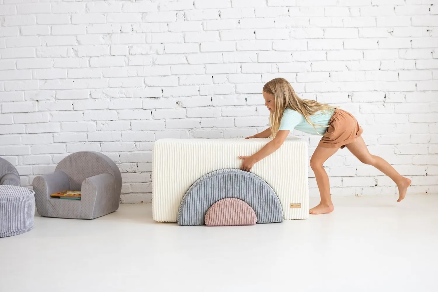 Velinda Arc en Ciel blocs mousse enfant lot 3 gris crème rose